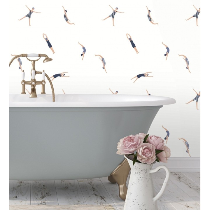 Papel pintado de nadadoras fondo blanco - Ninette 128744