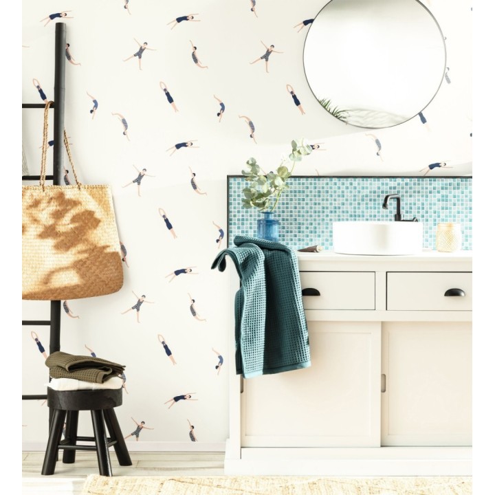 Papel pintado de nadadoras fondo blanco - Ninette 128744