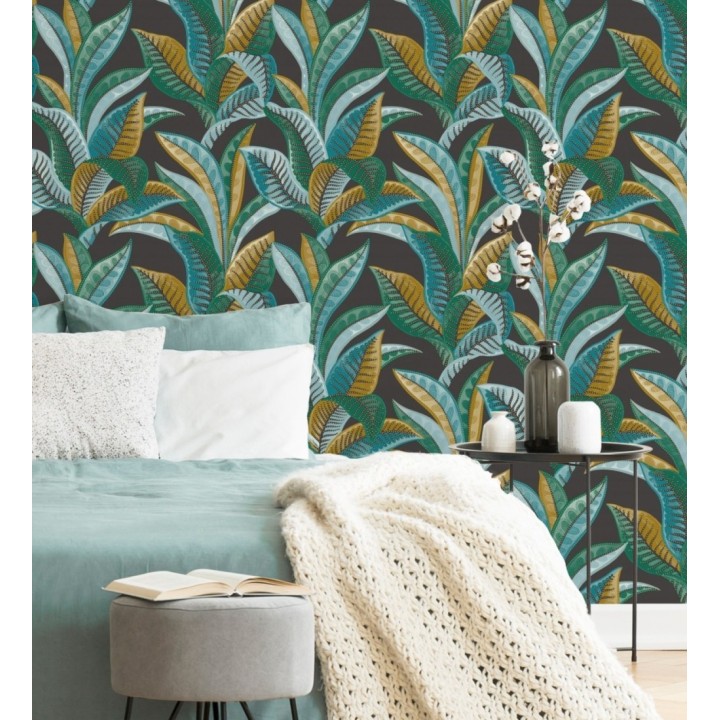 Papel pintado de algas marinas fondo negro - Jady 128755