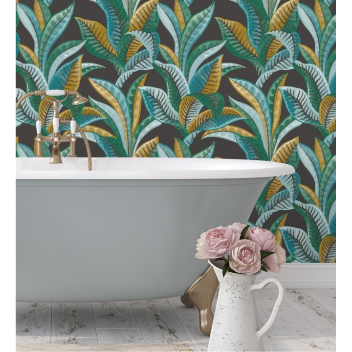 Papel pintado de algas marinas fondo negro - Jady 128755