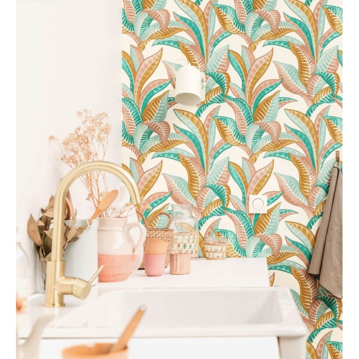 Papel pintado de algas marinas con tonos verdes y ocres - Jady 128758