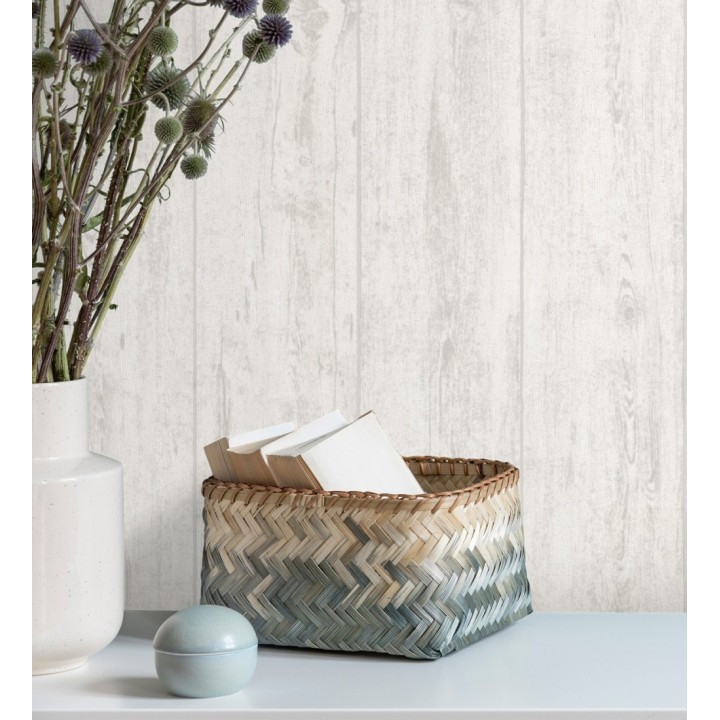 Papel pintado de madera blanca con relieve - Tabar 128772