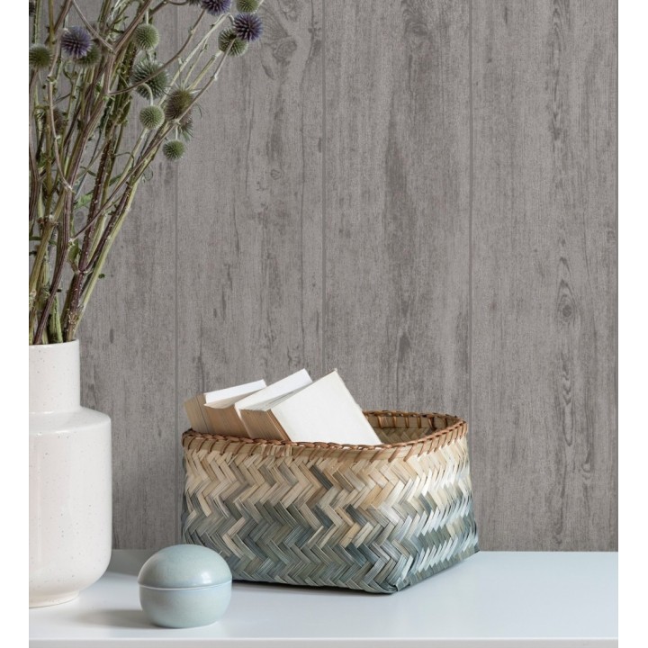 Papel pintado de madera gris con relieve - Tabar 128774