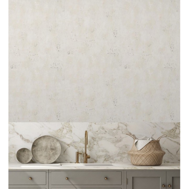 Papel pintado cemento pulido beige con efectos dorados - Bremen 128776