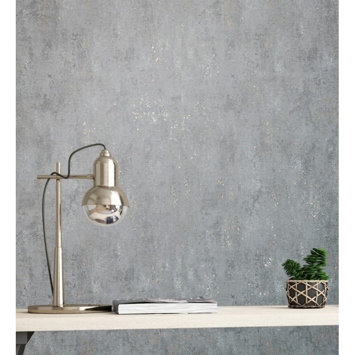Papel pintado cemento pulido gris marengo con efectos dorados - Bremen 128777