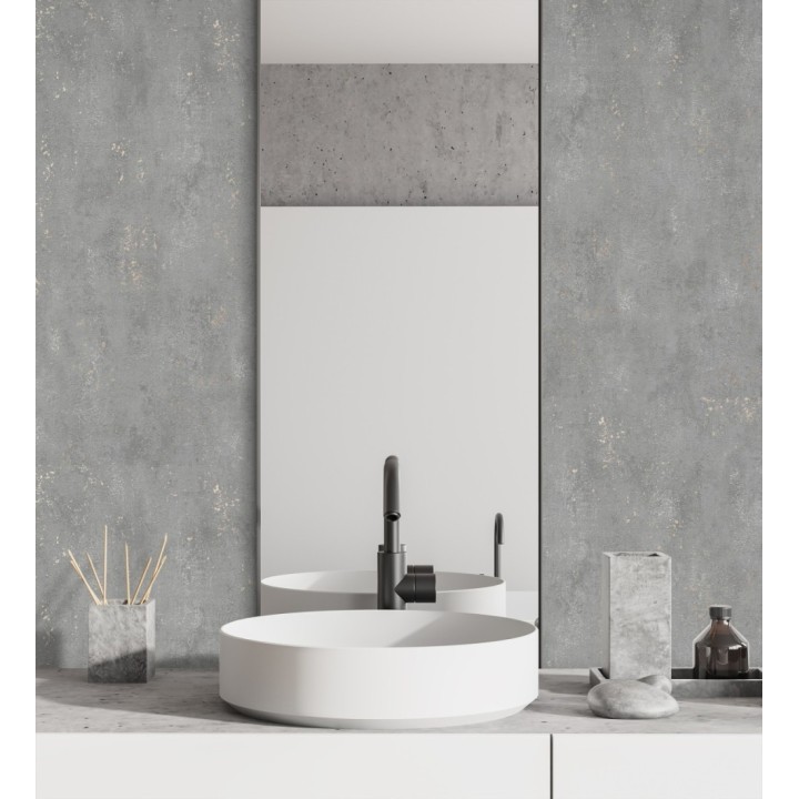 Papel pintado cemento pulido gris marengo con efectos dorados - Bremen 128777