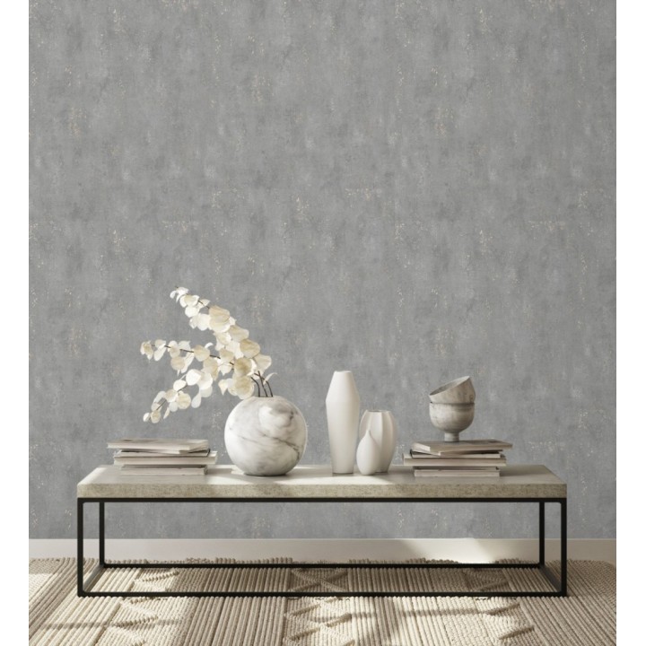 Papel pintado cemento pulido gris marengo con efectos dorados - Bremen 128777