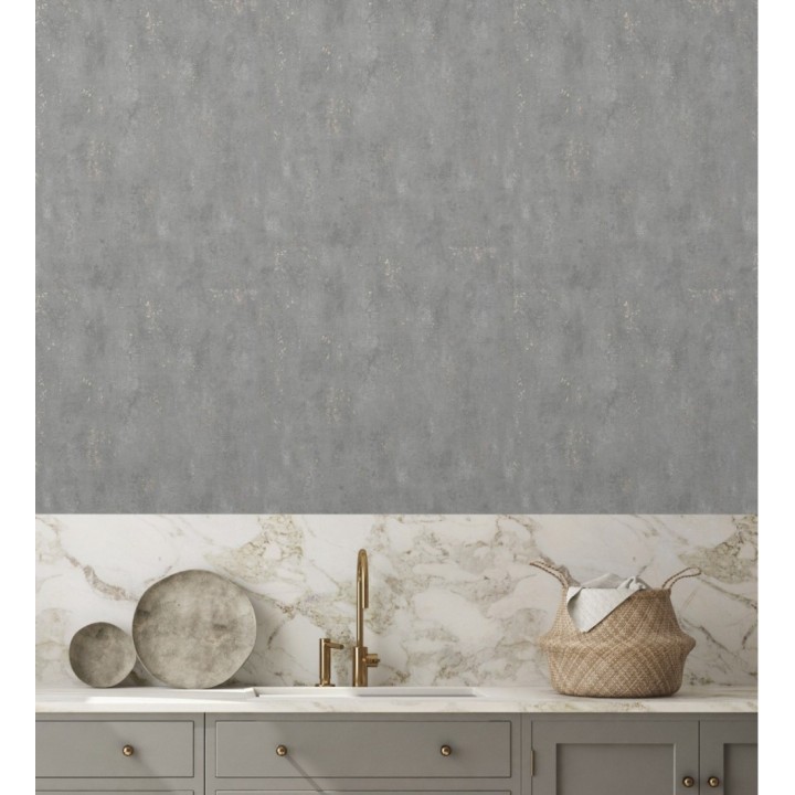 Papel pintado cemento pulido gris marengo con efectos dorados - Bremen 128777