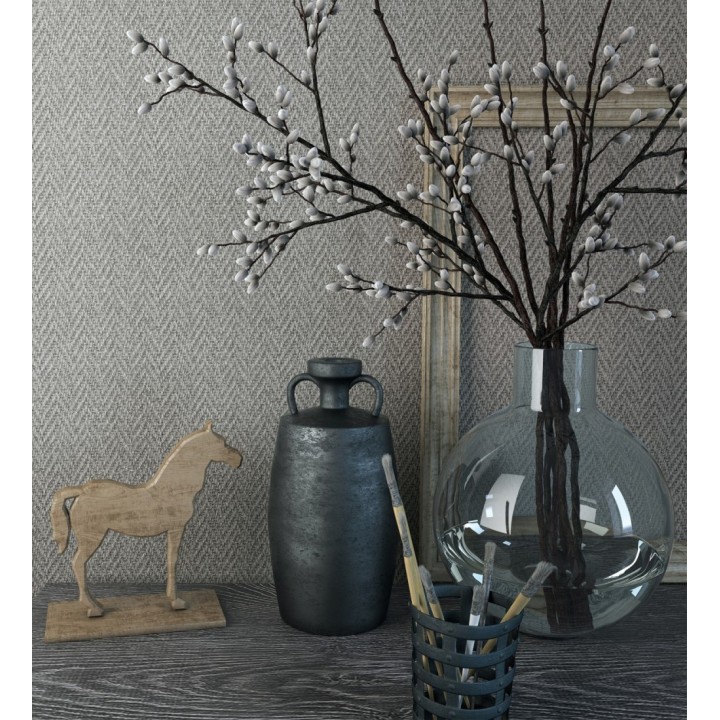 Papel pintado de espigas trenzadas en relieve tono gris oscuro - Asgar Spike 128793