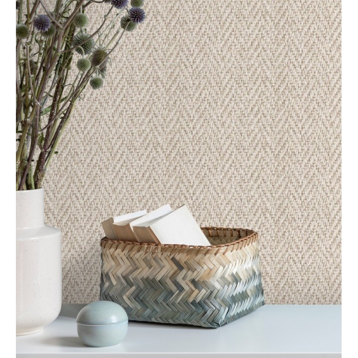 Papel pintado de espigas trenzadas en relieve tono beige tostado - Asgar Spike 128794