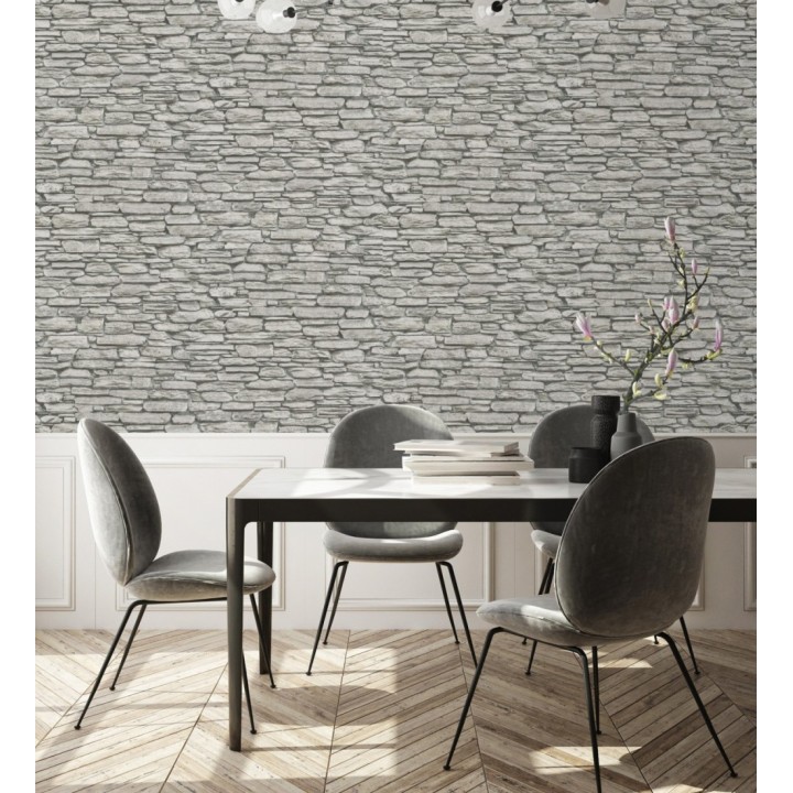 Papel pintado piedra pizarra gris rústica - Columbus Street 128797