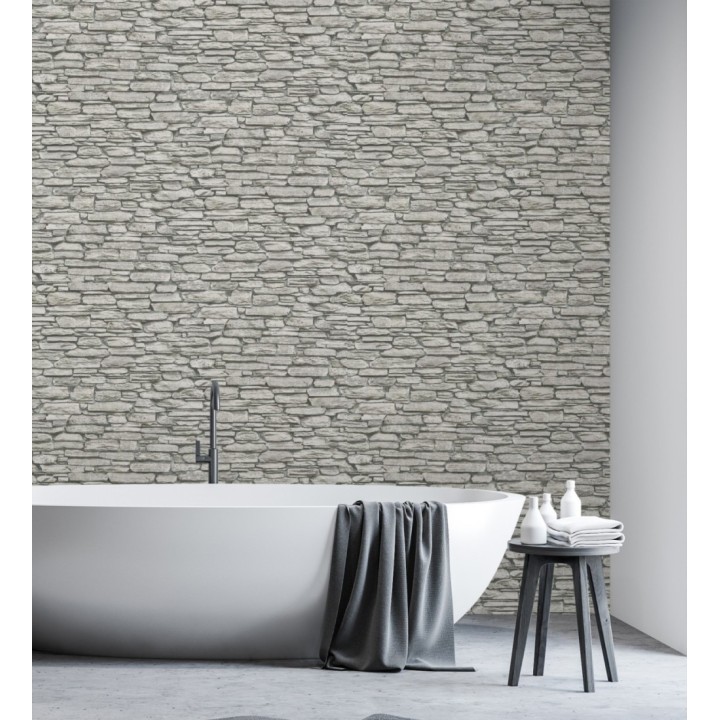 Papel pintado piedra pizarra gris rústica - Columbus Street 128797