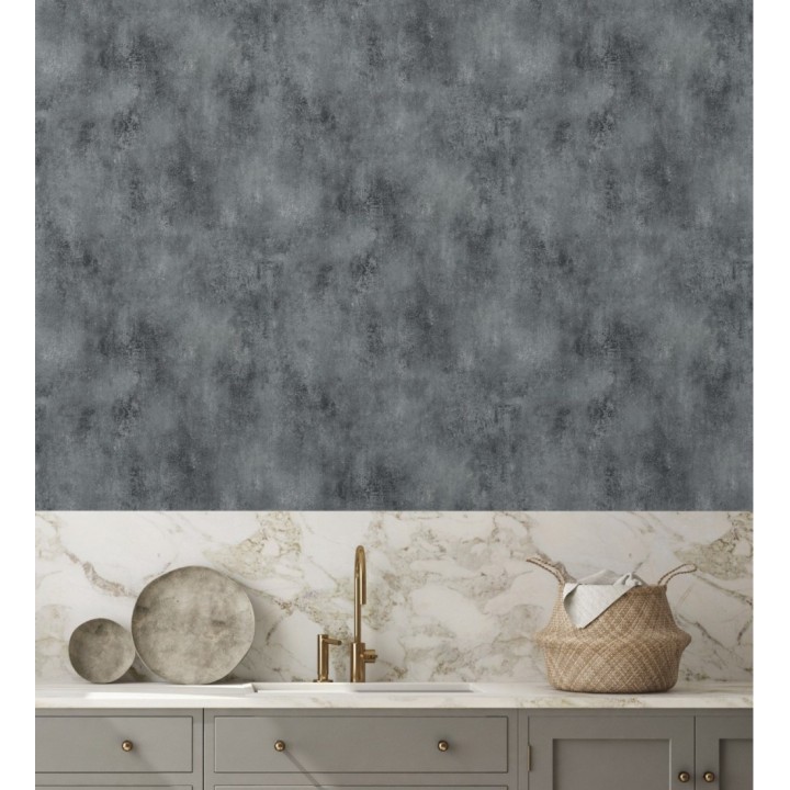 Papel pintado de hormigón estucado en relieve color antracita - Hannover 128801