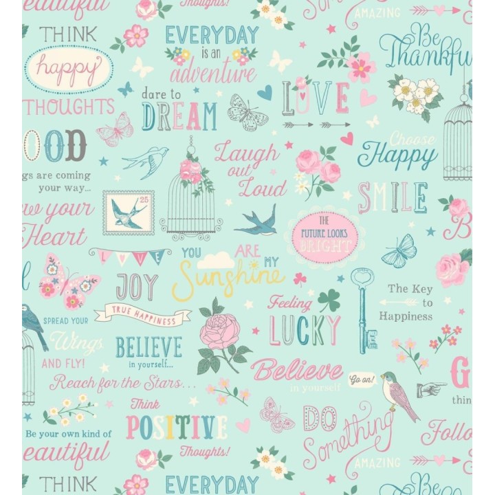 Papel pintado diseño juvenil de letras pájaros mariposas estilo romántico - Nirvana 128805