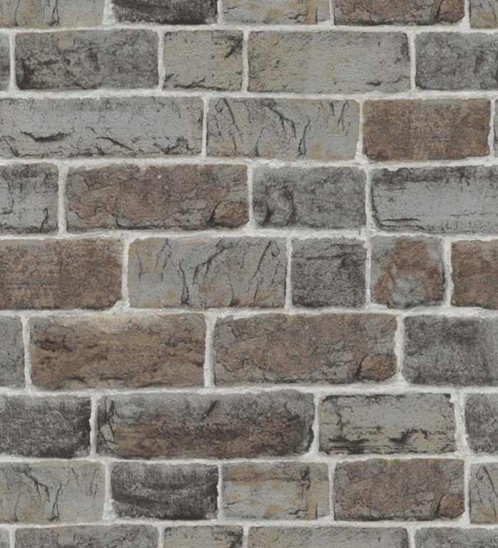 Papel pintado muro de piedra texturizado color barro y gris  - Phoenix Street 128806
