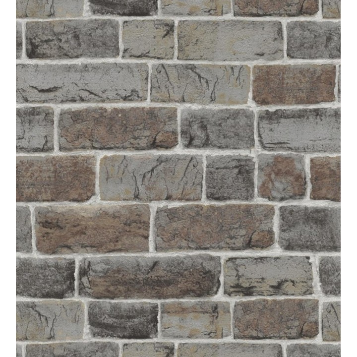 Papel pintado muro de piedra texturizado color barro y gris  - Phoenix Street 128806