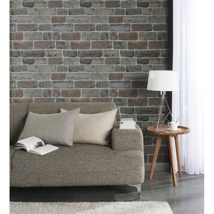 Papel pintado muro de piedra texturizado color barro y gris  - Phoenix Street 128806