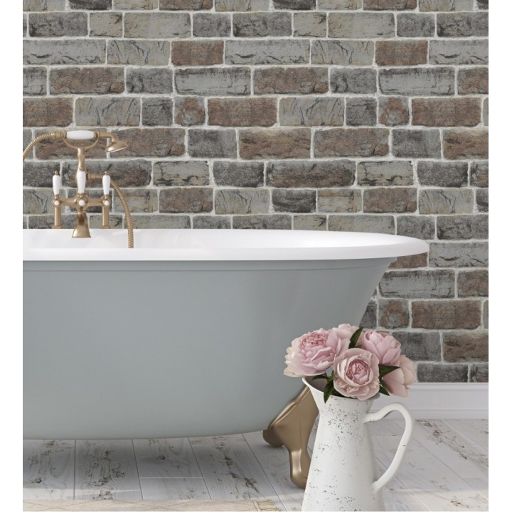 Papel pintado muro de piedra texturizado color barro y gris  - Phoenix Street 128806