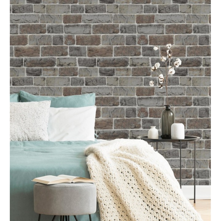 Papel pintado muro de piedra texturizado color barro y gris  - Phoenix Street 128806