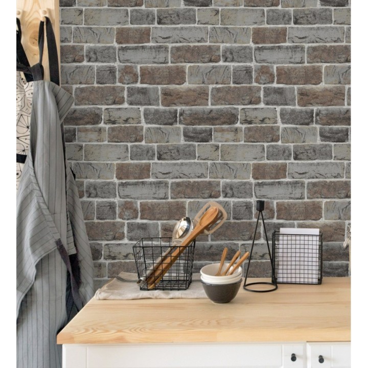 Papel pintado muro de piedra texturizado color barro y gris  - Phoenix Street 128806