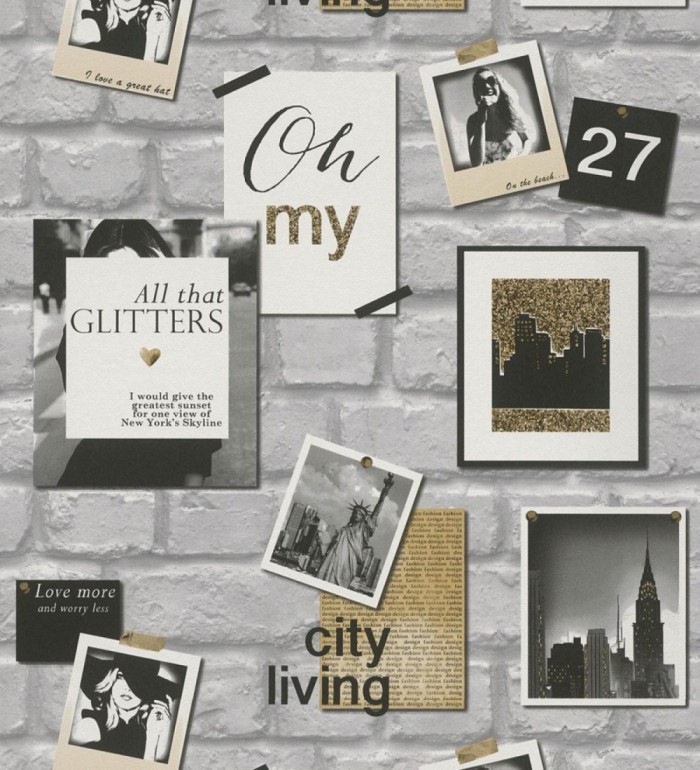 Papel pintado de ladrillos con postales de Nueva York  - Dayton New York 128807