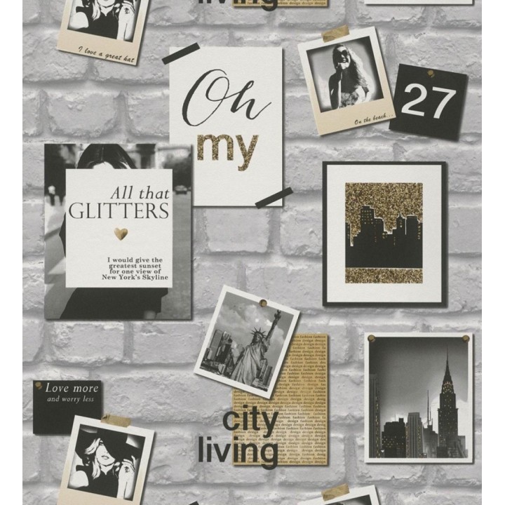 Papel pintado de ladrillos con postales de Nueva York  - Dayton New York 128807