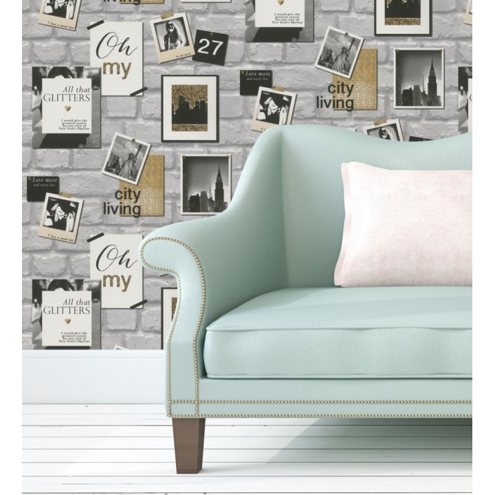 Papel pintado de ladrillos con postales de Nueva York  - Dayton New York 128807