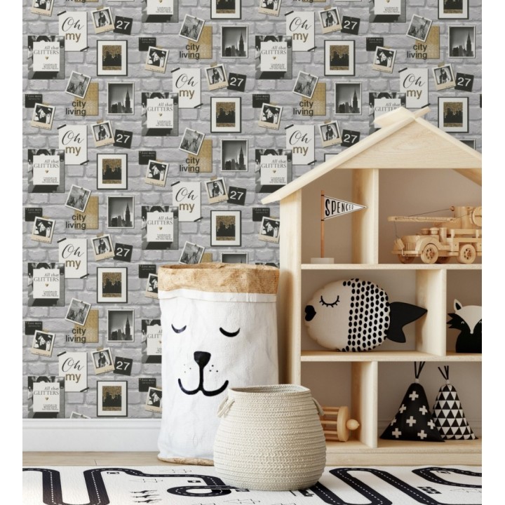 Papel pintado de ladrillos con postales de Nueva York  - Dayton New York 128807