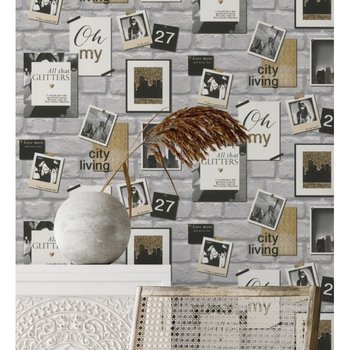 Papel pintado de ladrillos con postales de Nueva York  - Dayton New York 128807