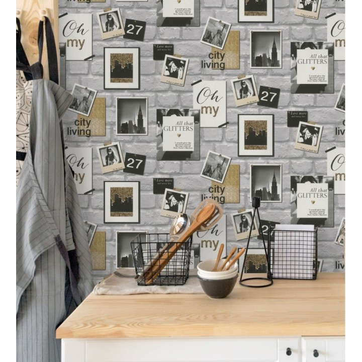 Papel pintado de ladrillos con postales de Nueva York  - Dayton New York 128807