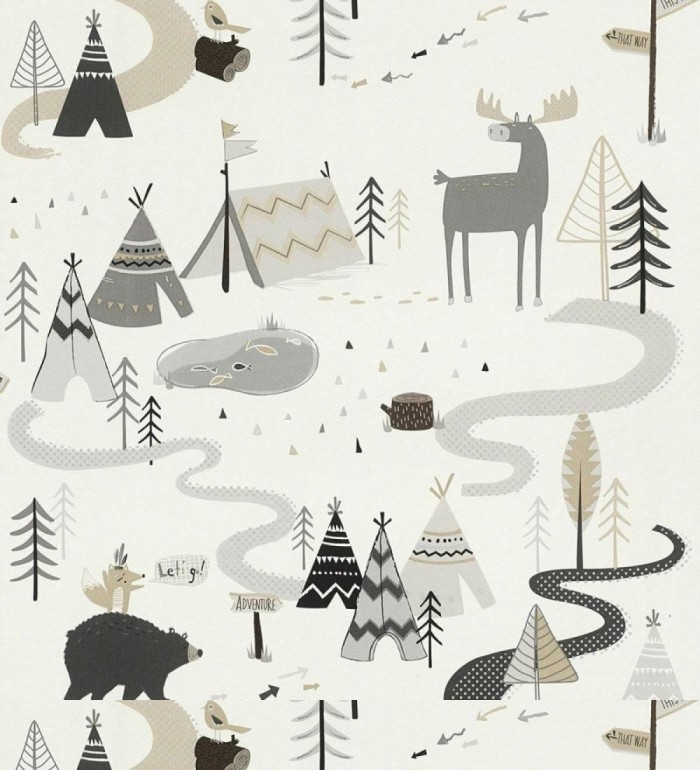 Papel pintado casitas de indios y ciervos - Tipi Kids 128808