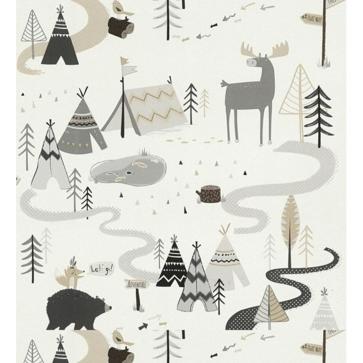 Papel pintado casitas de indios y ciervos - Tipi Kids 128808