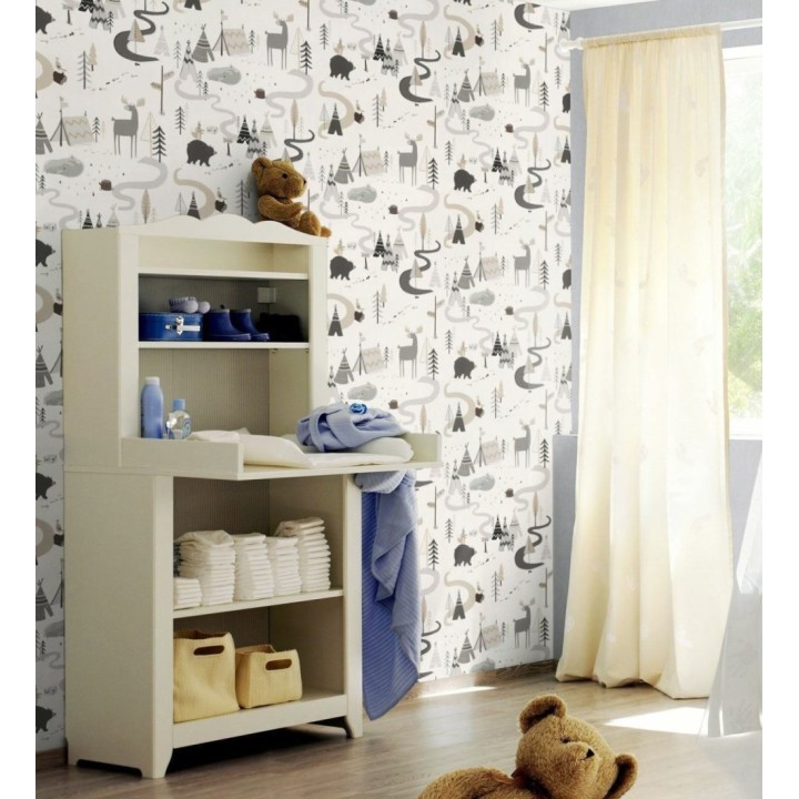 Papel pintado casitas de indios y ciervos - Tipi Kids 128808