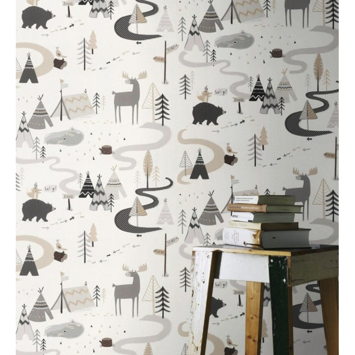 Papel pintado casitas de indios y ciervos - Tipi Kids 128808