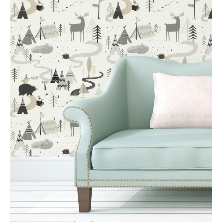 Papel pintado casitas de indios y ciervos - Tipi Kids 128808