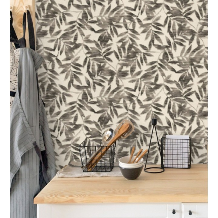 Papel pintado de hojas difuminadas tono negro - Samara 128811