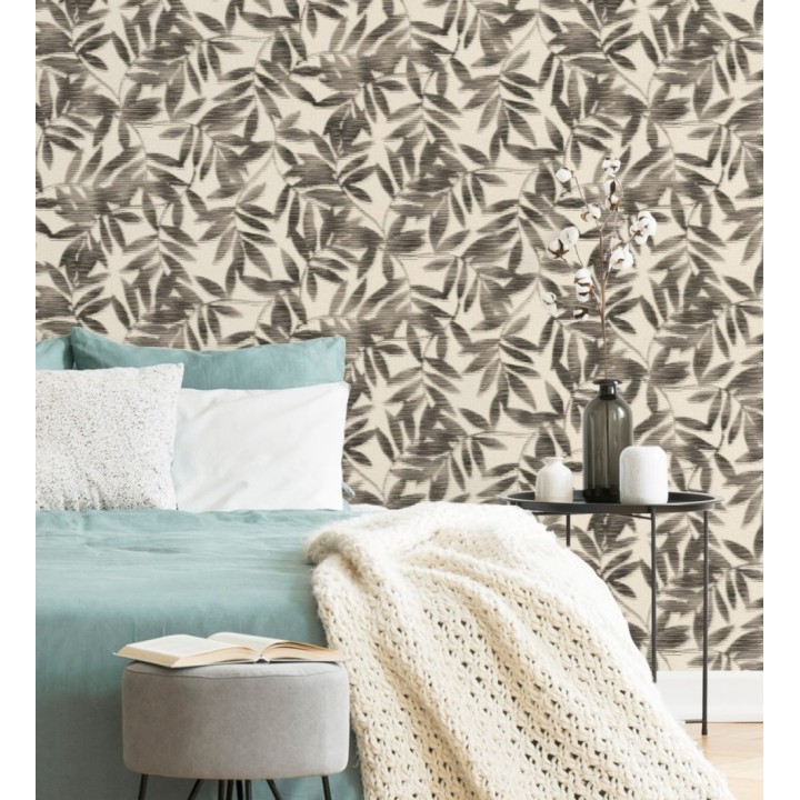 Papel pintado de hojas difuminadas tono negro - Samara 128811