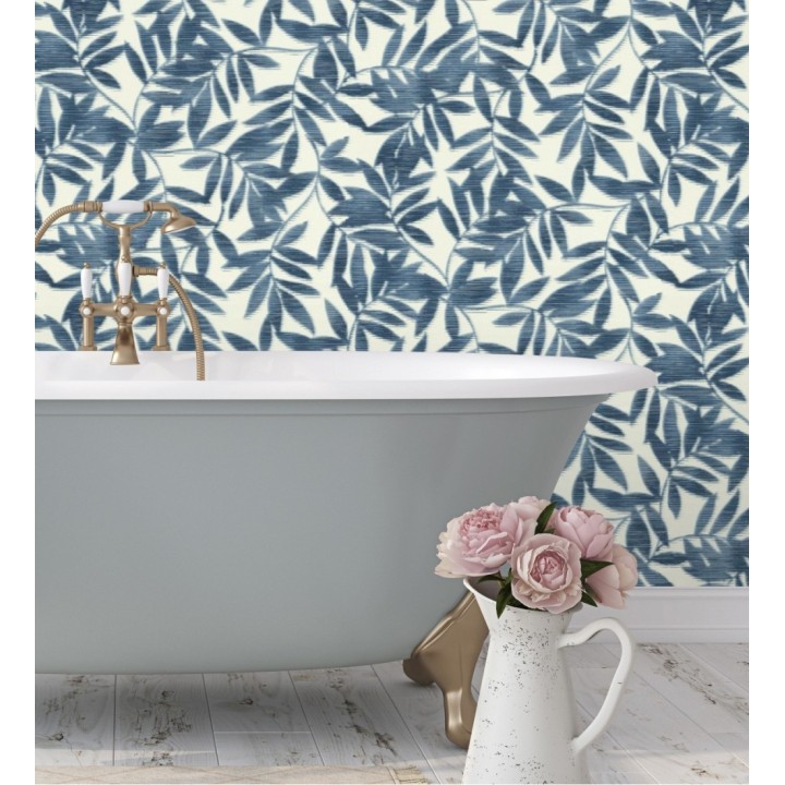 Papel pintado de hojas difuminadas tono azul - Samara 128812