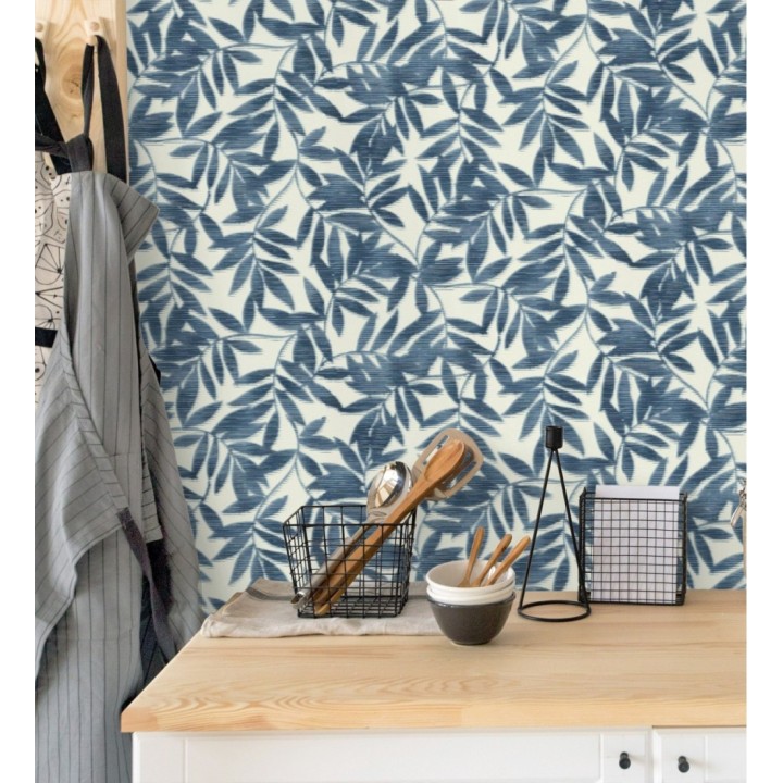 Papel pintado de hojas difuminadas tono azul - Samara 128812