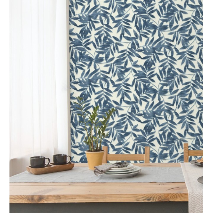Papel pintado de hojas difuminadas tono azul - Samara 128812