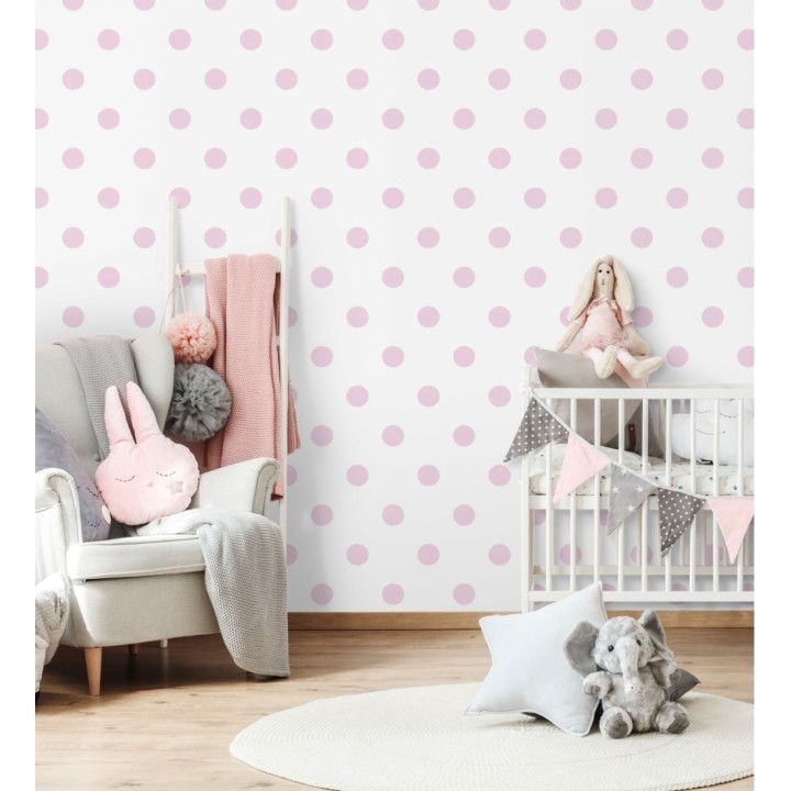 Papel pintado infantil lunares rosas y blanco - Danna Dots 128820