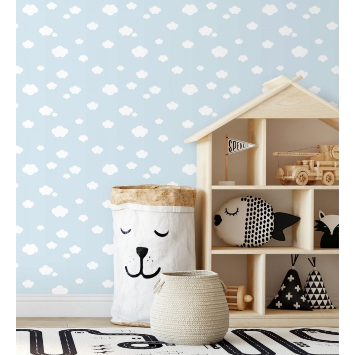 Papel pintado infantil de nubes blancas fondo celeste - Zoe Cloud 128822