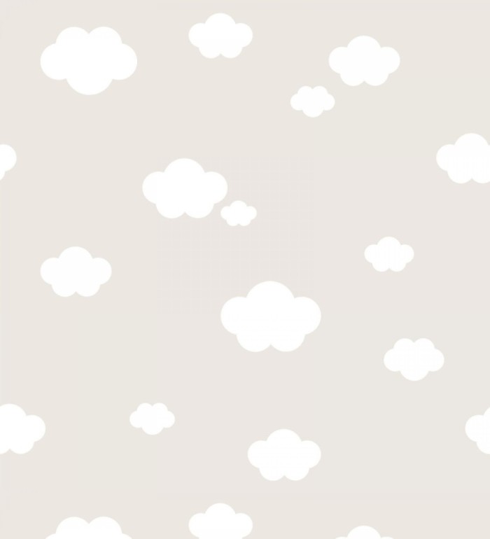 Papel pintado infantil de nubes blancas fondo beige - Zoe Cloud 128825