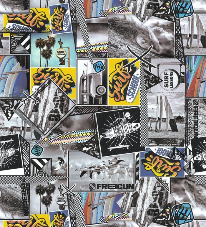 Papel pintado juvenil de mosaico de fotos del mar y postales de surf - Surf School 128833