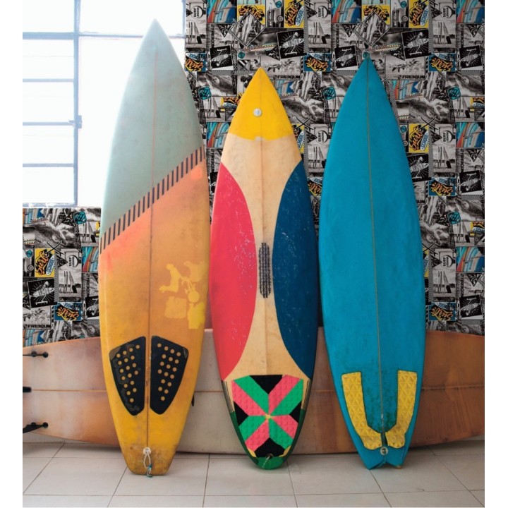 Papel pintado juvenil de mosaico de fotos del mar y postales de surf - Surf School 128833