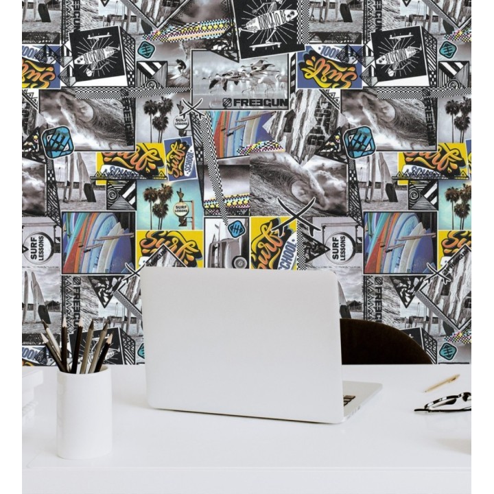 Papel pintado juvenil de mosaico de fotos del mar y postales de surf - Surf School 128833