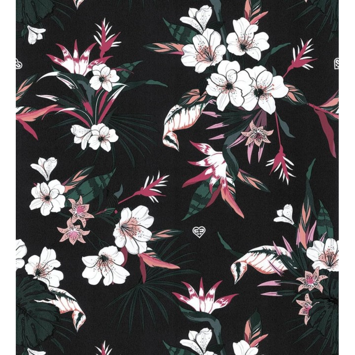 Papel pintado flores blancas fondo negro estilo japonés - Irene Flowers 128834