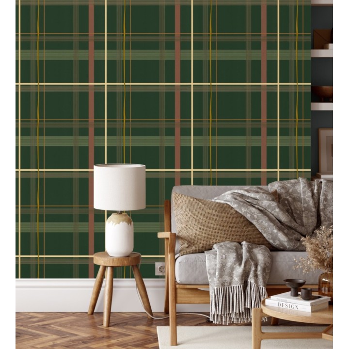 Papel pintado cuadro escocés verde oscuro - Nilton 128844