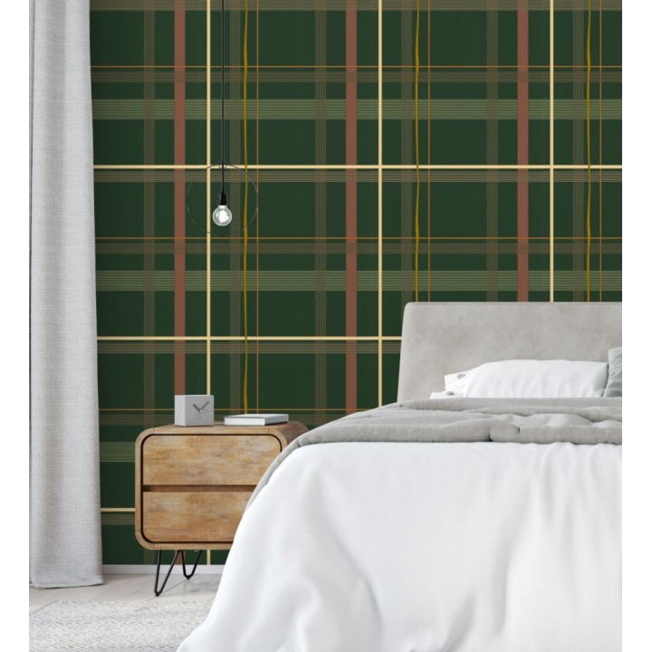 Papel pintado cuadro escocés verde oscuro - Nilton 128844