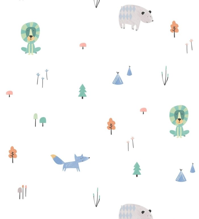 Papel pintado leones con osos y zorros - Forest Pals 128848